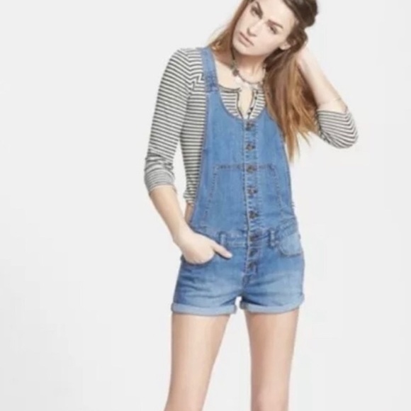 Free People Century Denim Button Front Shortall - Picture 1 of 6